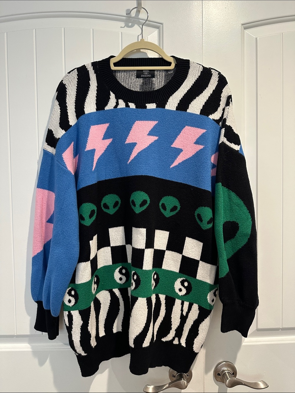 LALA Black Multi-Color Graphic Knit Sweater